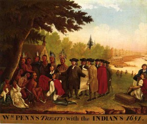 Edward Hicks, Penn’s Treaty. Le traité de William Penn avec les indiens en 1681. Huile sur toile, 1847, Philadelphia Museum of Art.